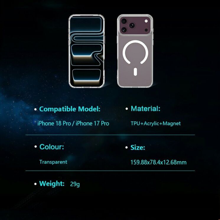 Захисний чохол LEREACH TOC Crystal Magnetic для iPhone 18 Pro / 17 Pro - Transparent: фото 14 з 14
