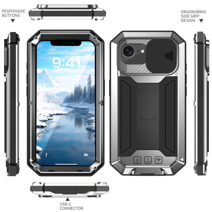 Защитный чехол R-JUST Armadillo для Apple iPhone 16e - Black: фото 7 из 7