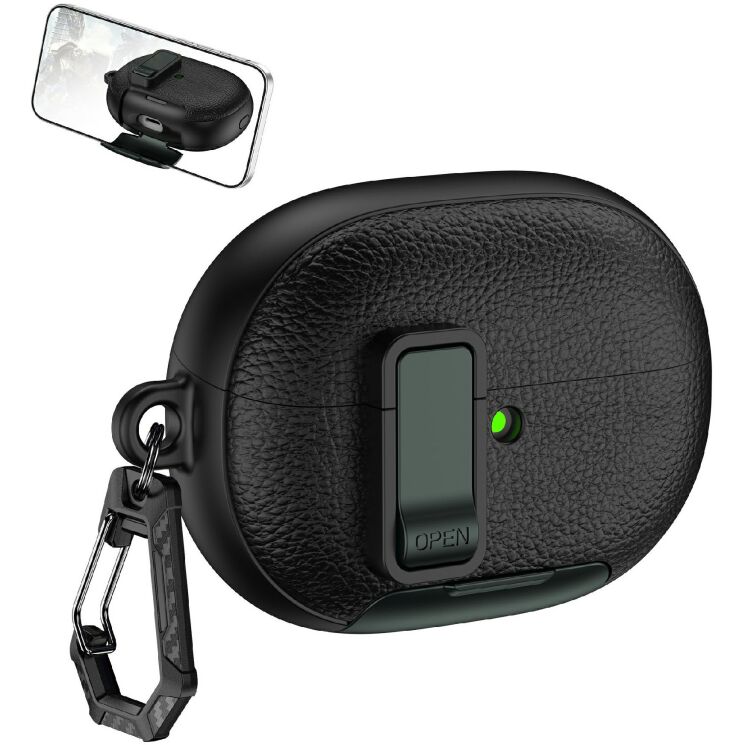 Защитный чехол Reframe Leather Texture для Huawei FreeBuds Pro 5 - Black / Army Green: фото 1 из 8