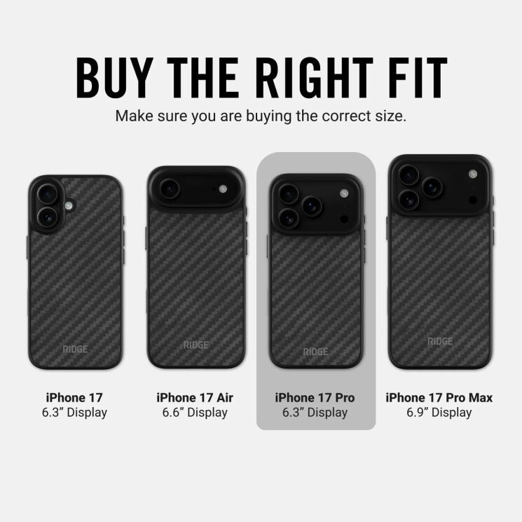 Защитный чехол Ridge Carbon Case with Magsafe для iPhone 17 Pro (A0349) - Black: фото 3 из 6