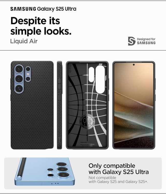 Захисний чохол Spigen (SGP) Liquid Air для Samsung Galaxy S25 Ultra (S938) ACS08953 - Black: фото 13 з 18