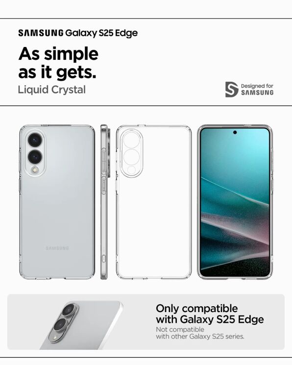 Защитный чехол Spigen (SGP) Liquid Crystal для Samsung Galaxy S25 Edge (S937) ACS09425 - Crystal Clear: фото 14 из 19
