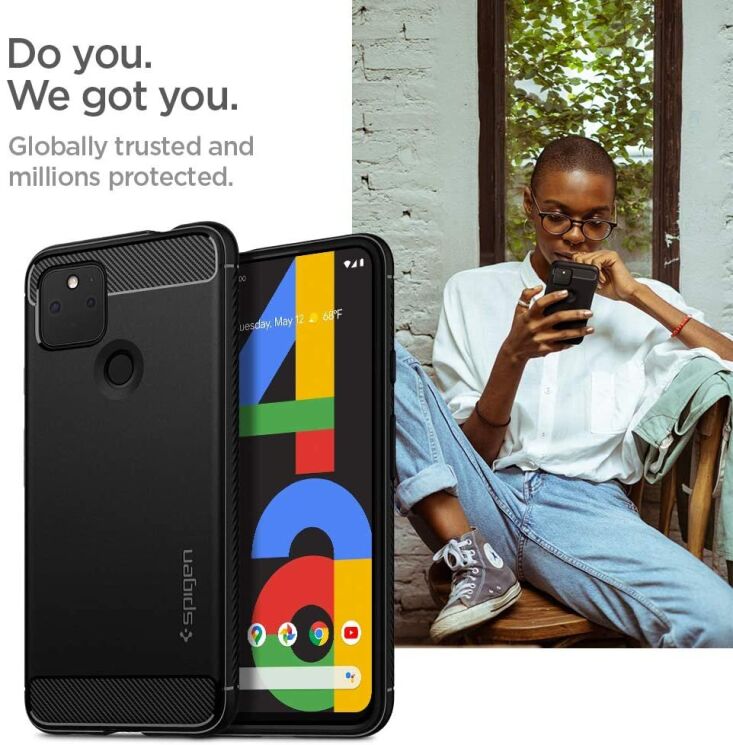 Защитный чехол Spigen (SGP) Rugged Armor для Google Pixel 4a 5G - Matte Black: фото 11 из 15