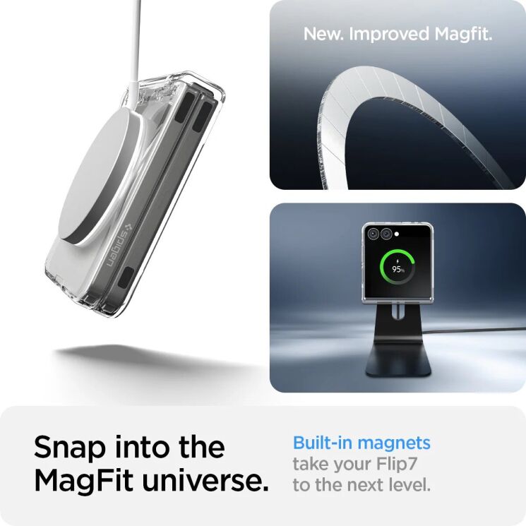 Защитный чехол Spigen (SGP) Ultra Hybrid Pro (MagFit) для Samsung Galaxy Flip 7 (ACS09559) - Clear / White: фото 21 из 24