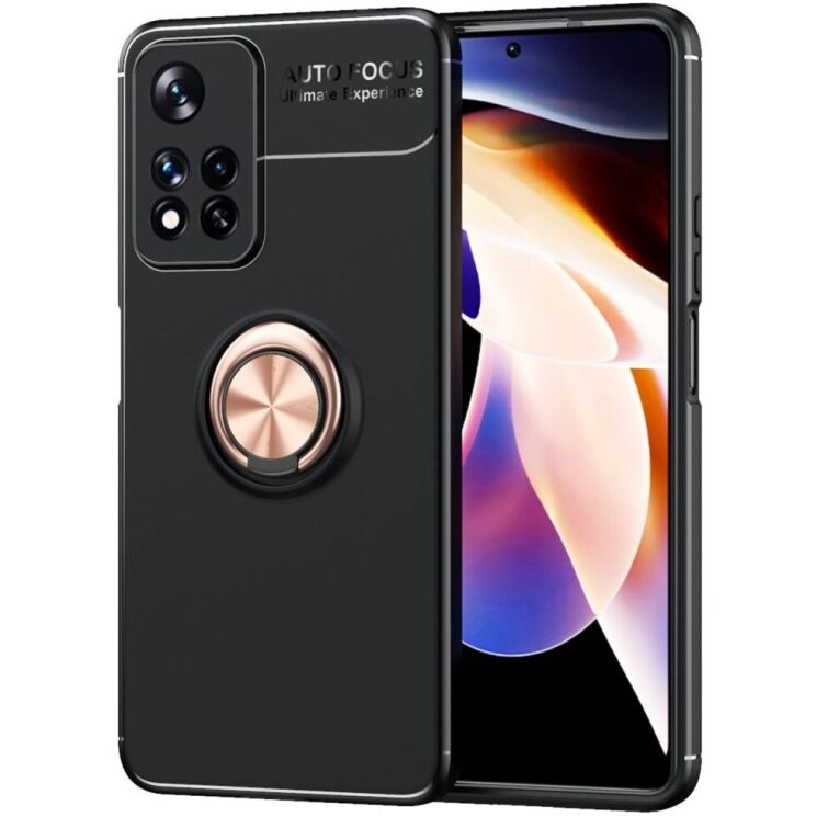 Чехол с магнитным кольцом UniCase Magnetic Ring для Xiaomi Redmi Note 11 Pro (Chinese) / Note 11 Pro+ - Black / Rose Gold: фото 1 из 10