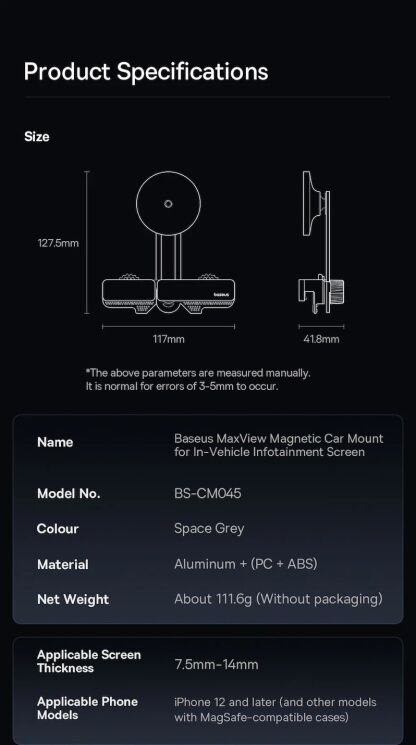Автомобільний тримач Baseus MaxView Magnetic Car Mount (C40180701813-00) - Grey: фото 23 з 24