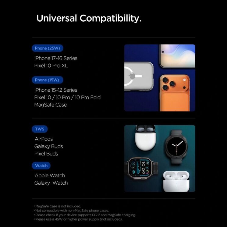 Беспроводное зарядное устройство Spigen Foldable Wireless Charger Stand (Mag Fit) 25W QI2.2 (ACH10398) - Black: фото 10 из 13