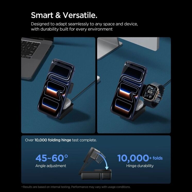Беспроводное зарядное устройство Spigen Foldable Wireless Charger Stand (Mag Fit) 25W QI2.2 (ACH10398) - Black: фото 9 из 13