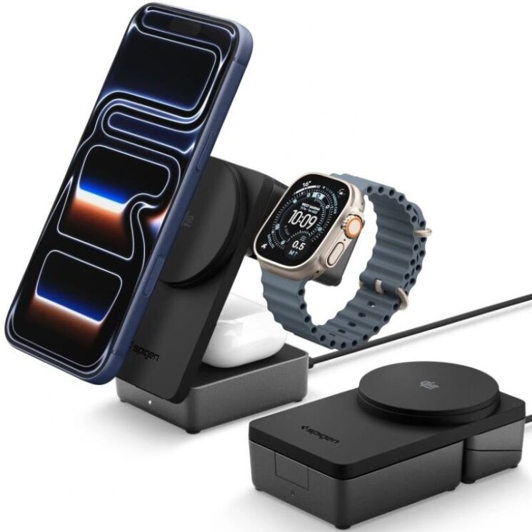 Беспроводное зарядное устройство Spigen Foldable Wireless Charger Stand (Mag Fit) 25W QI2.2 (ACH10398) - Black: фото 6 из 13
