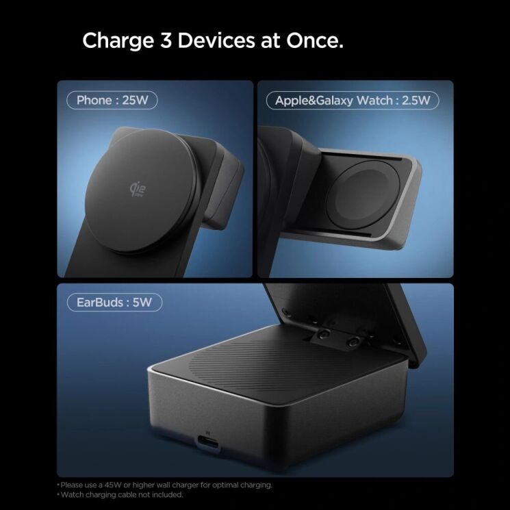 Беспроводное зарядное устройство Spigen Foldable Wireless Charger Stand (Mag Fit) 25W QI2.2 (ACH10398) - Black: фото 8 из 13