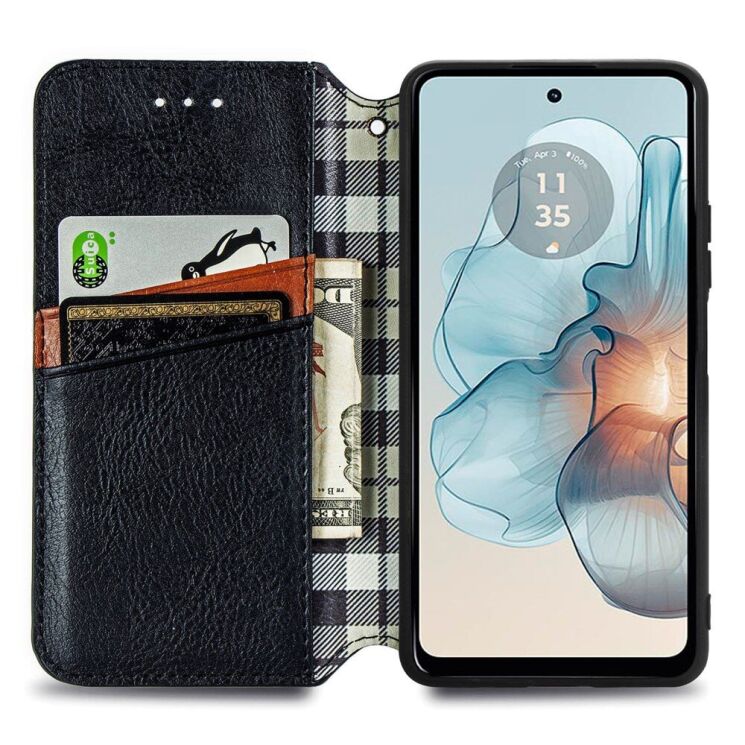 Чехол Deexe Rhombus Wallet для Motorola Moto G24 Power - Black: фото 2 из 6