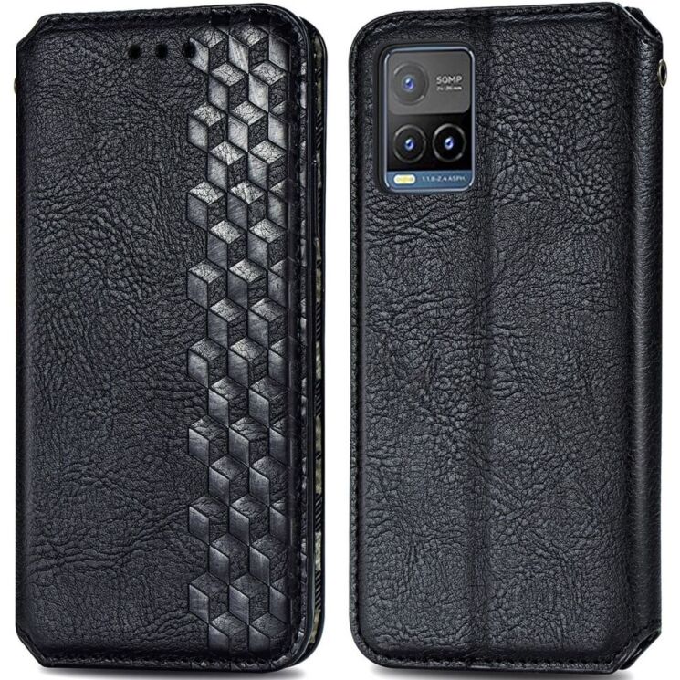 Чехол Deexe Rhombus Wallet для VIVO Y33s / Y21 / Y21s - Black: фото 1 из 8