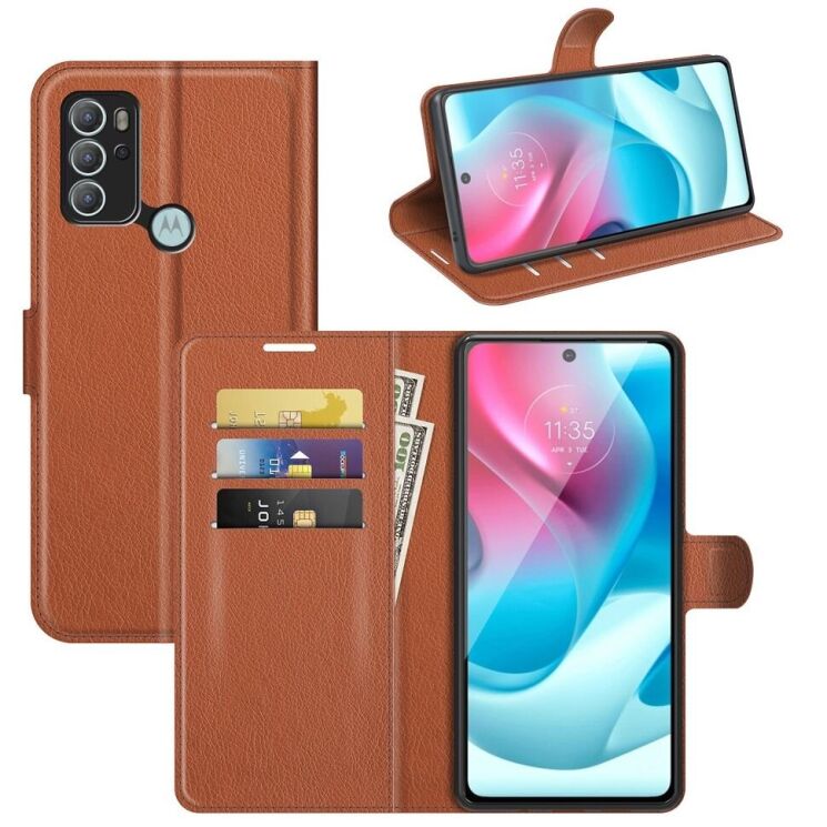 Чехол-книжка Deexe Book Type для Motorola Moto G60s - Brown: фото 1 из 8