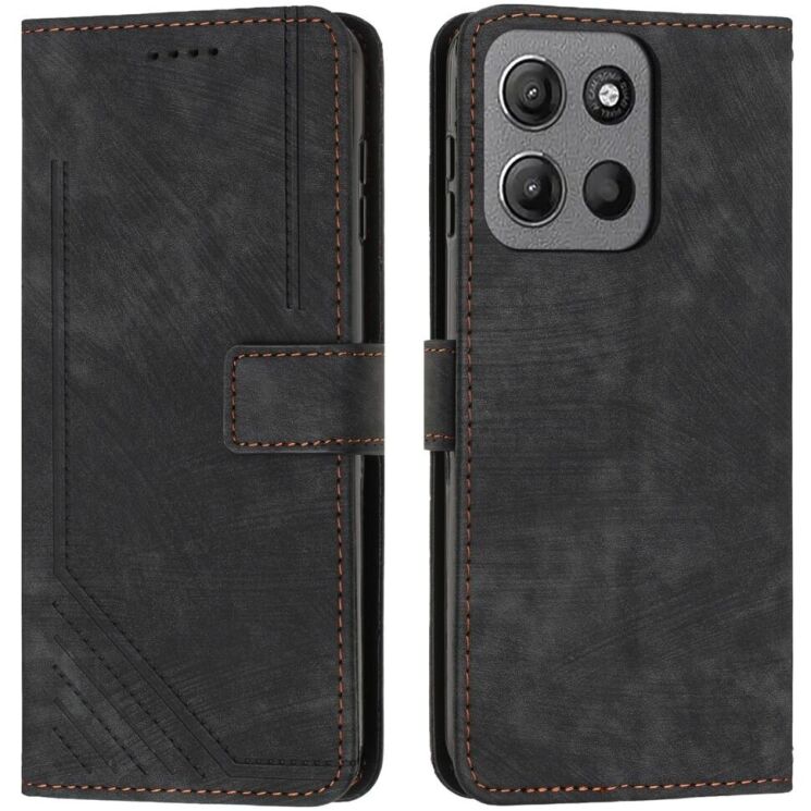 Чехол-книжка Deexe Lines Series для Motorola Moto G15 - Black: фото 1 из 11