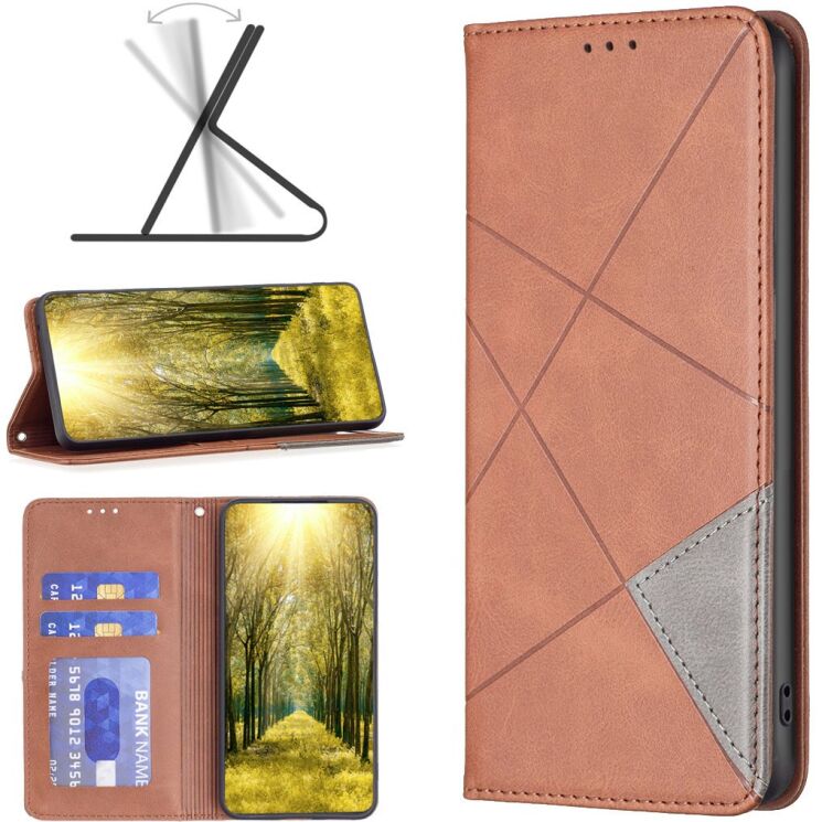 Чохол-книжка з кишеньками UniCase Geometric Pattern для OPPO A6x - Brown: фото 4 з 10
