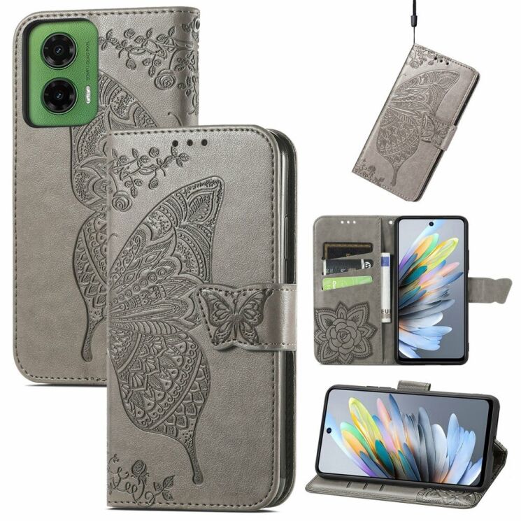 Чехол UniCase Butterfly Pattern для Motorola Moto G35 - Grey: фото 4 из 7