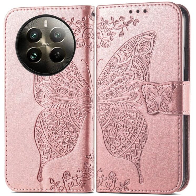 Чохол UniCase Butterfly Pattern для Realme 12 / 12 Plus - Rose Gold: фото 1 з 8