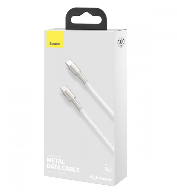 Кабель Baseus Cafule Metal Type-C to Type-C (100W, 1m) CATJK-C02 - White: фото 4 з 20