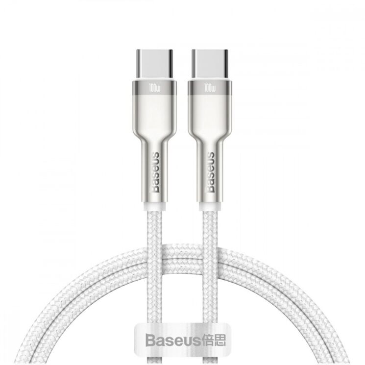 Кабель Baseus Cafule Metal Type-C to Type-C (100W, 1m) CATJK-C02 - White: фото 1 з 20