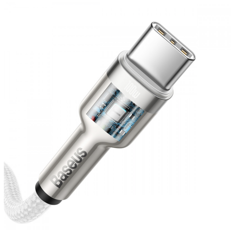 Кабель Baseus Cafule Metal Type-C to Type-C (100W, 1m) CATJK-C02 - White: фото 3 з 20