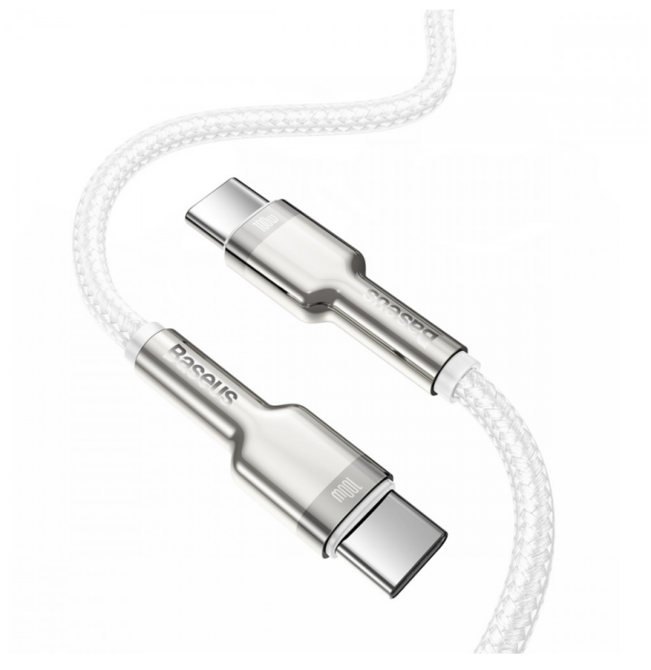 Кабель Baseus Cafule Metal Type-C to Type-C (100W, 1m) CATJK-C02 - White: фото 2 з 20