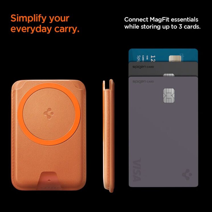 Кардхолдер Spigen Valentinus 3 Cards (MagFit+) AFA11340 - Metallic Orange: фото 8 из 12