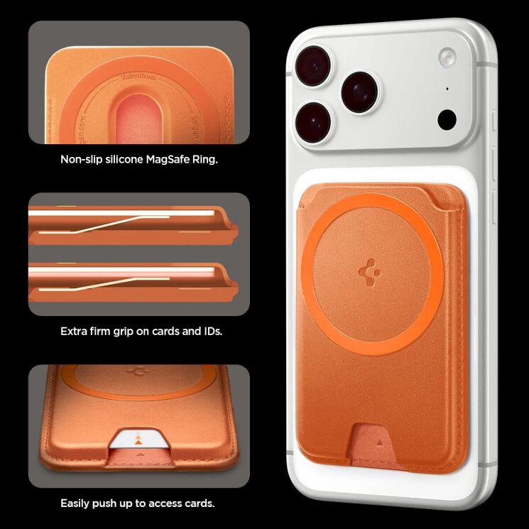 Кардхолдер Spigen Valentinus 3 Cards (MagFit+) AFA11340 - Metallic Orange: фото 12 из 12