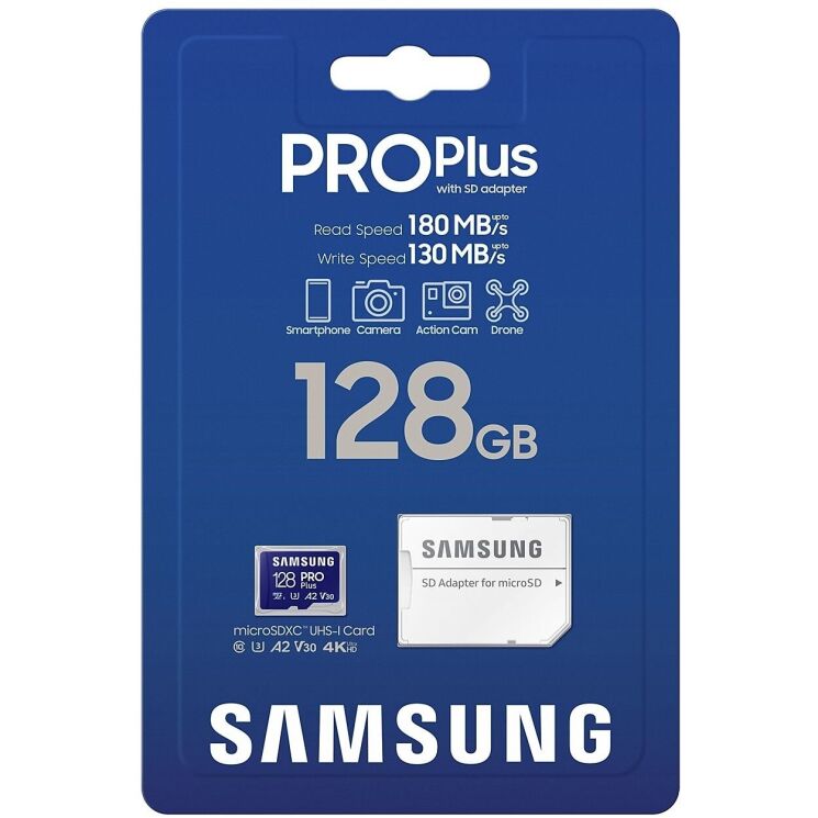 Карта памяти MicroSDXC Samsung PRO Plus 128GB C10 UHS-I R180MB/s + адаптер (MB-MD128SA/EU) - Blue: фото 8 из 13