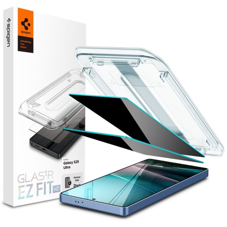 Комплект защитных стекол Spigen (SGP) GLAS.tR EZ Fit Privacy для Samsung Galaxy S25 Ultra (S938) AGL09335 - Black: фото 1 из 13