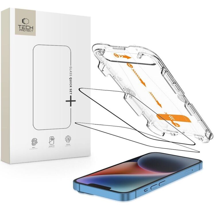 Комплект защитных стекол Tech-Protect 5D Quick Set + для Apple iPhone 13 / 13 Pro / 14 / 16e - Black: фото 1 из 6