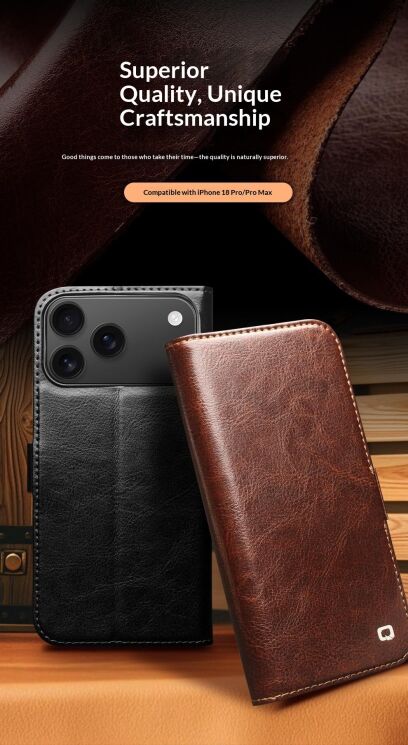 Шкіряний чохол QIALINO Classic Case для iPhone 18 Pro - Black (423650B) Шкіряний чохол QIALINO Classic Case для iPhone 18 Pro - Black: фото 6 з 13