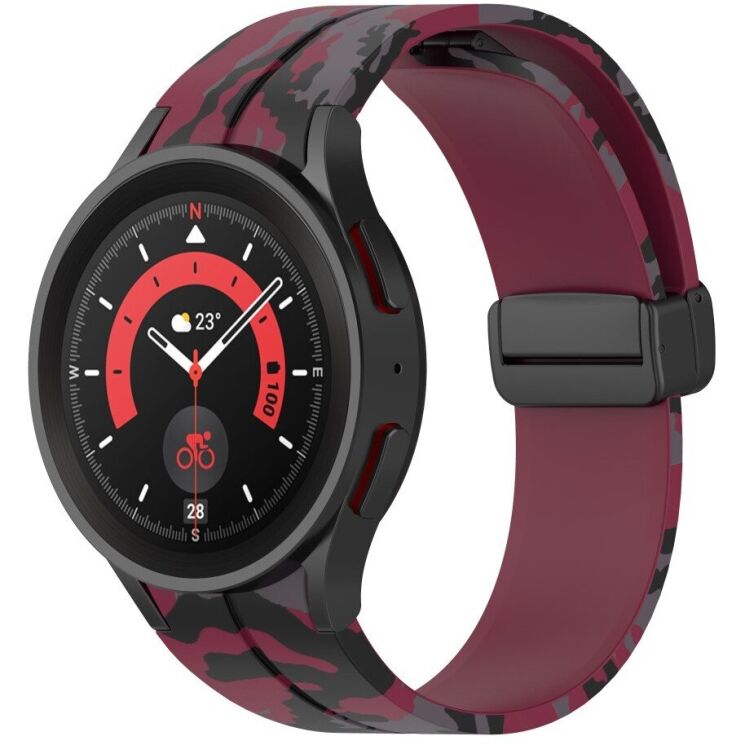 Ремінець Deexe Camo Silicone для Samsung Galaxy Watch 4 / 4 Classic / 5 / 5 Pro - Wine Red: фото 4 з 6