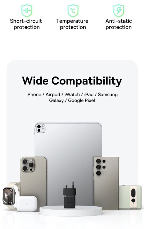 Сетевое зарядное устройство Baseus Palm 1C (20W) + кабель Type-C to Type-C (P10111602213-01) - White: фото 10 из 14