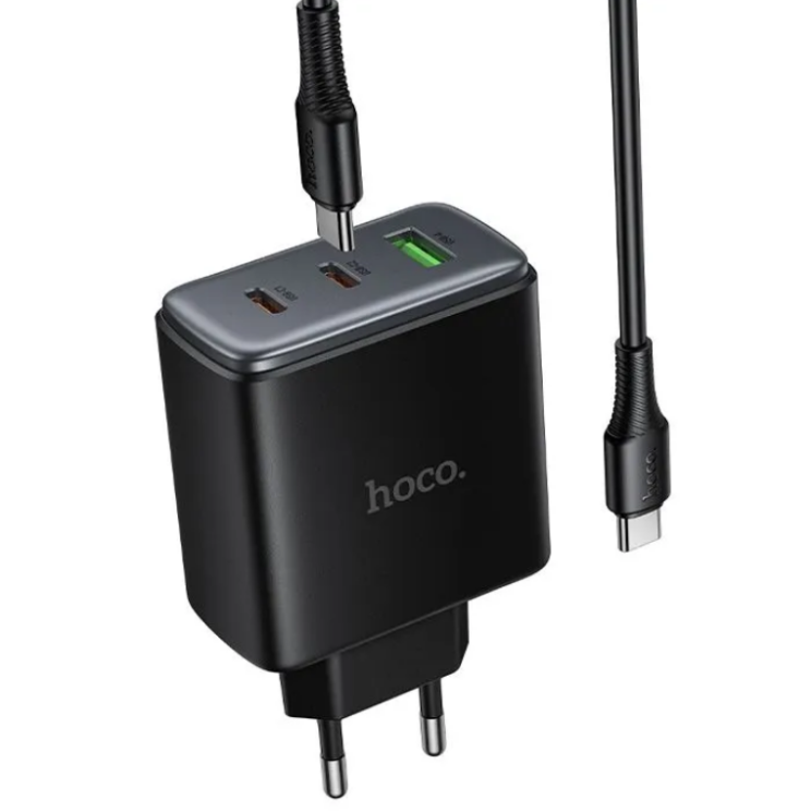 Мережевий зарядний пристрій Hoco C160A GaN 65W + QC3.0 (2Type-C + USB) + кабель Type-C to Type-C - Black (995639B) Мережевий зарядний пристрій Hoco C160A GaN 65W + QC3.0 (2Type-C + USB) + кабель Type-C to Type-C - Black: фото 3 з 7