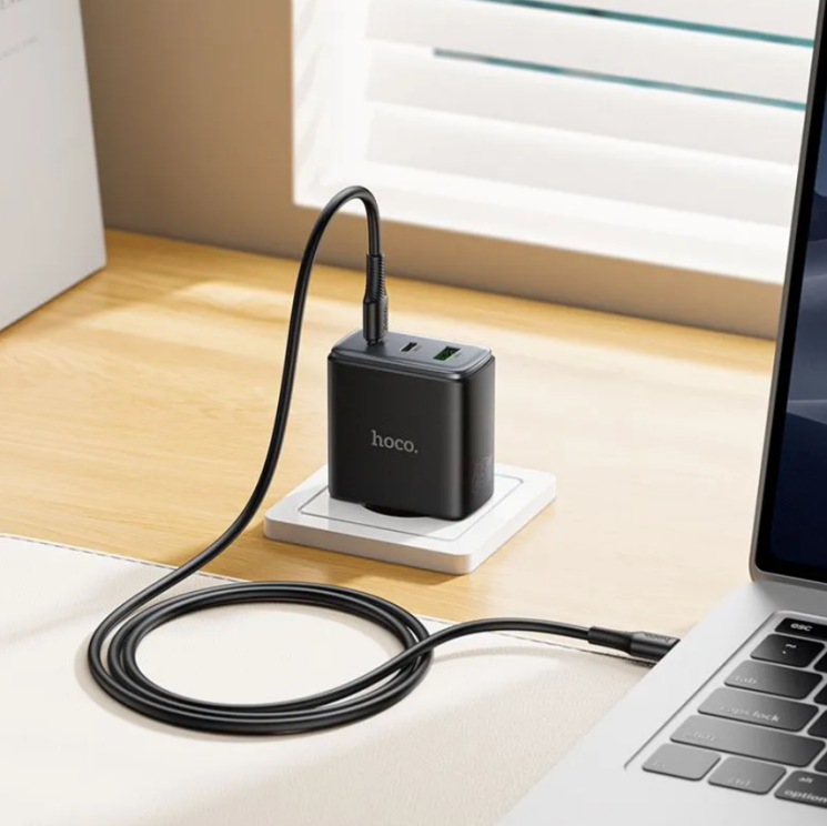 Мережевий зарядний пристрій Hoco C160A GaN 65W + QC3.0 (2Type-C + USB) + кабель Type-C to Type-C - Black (995639B) Мережевий зарядний пристрій Hoco C160A GaN 65W + QC3.0 (2Type-C + USB) + кабель Type-C to Type-C - Black: фото 5 з 7