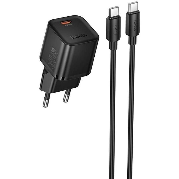 Мережевий зарядний пристрій Hoco N66 PD35W + кабель Type-C to Type-C - Black: фото 1 з 6