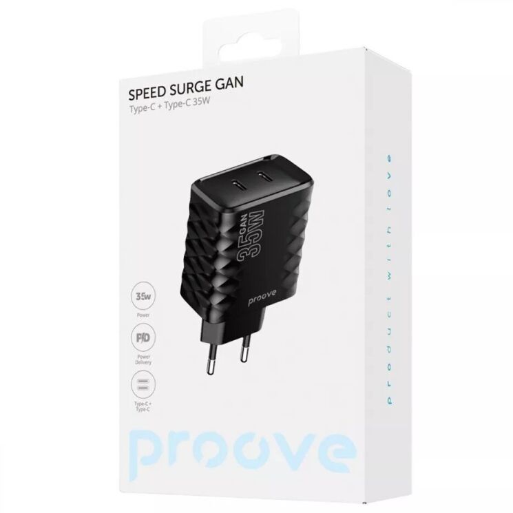 Сетевое зарядное устройство Proove Speed Surge Gan 35W (Type-C + Type-C) - Black: фото 2 из 2