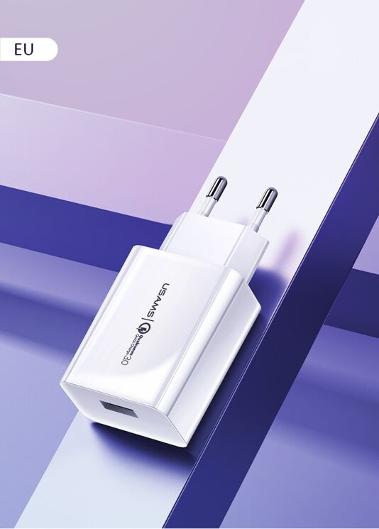 Мережевий зарядний пристрій USAMS US-CC083 T22 Single USB QC3.0 Travel Charger - White: фото 10 з 13
