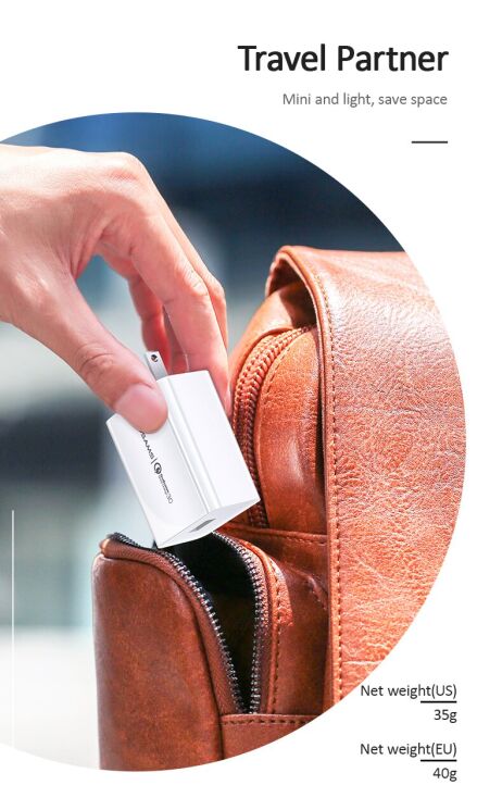 Мережевий зарядний пристрій USAMS US-CC083 T22 Single USB QC3.0 Travel Charger - White: фото 8 з 13