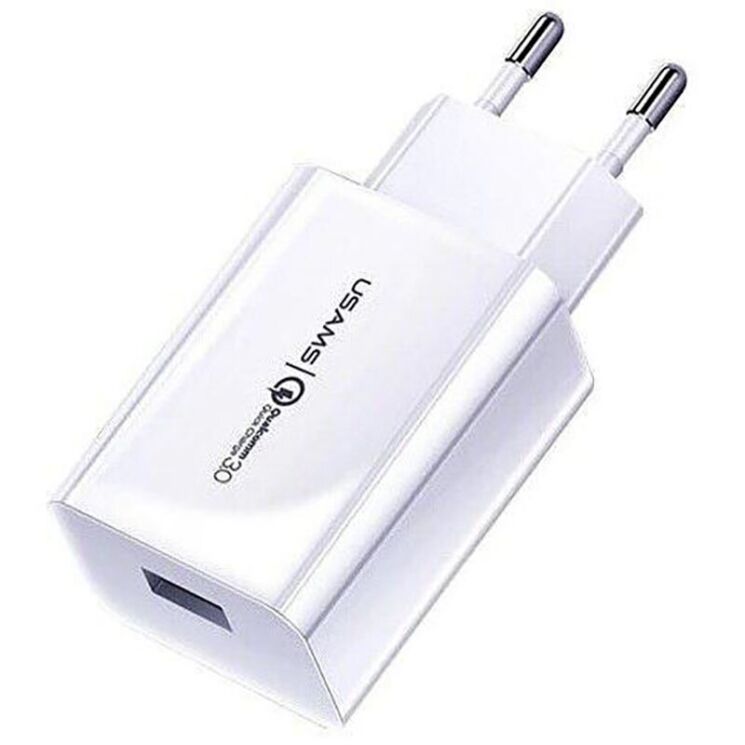 Мережевий зарядний пристрій USAMS US-CC083 T22 Single USB QC3.0 Travel Charger - White: фото 1 з 13