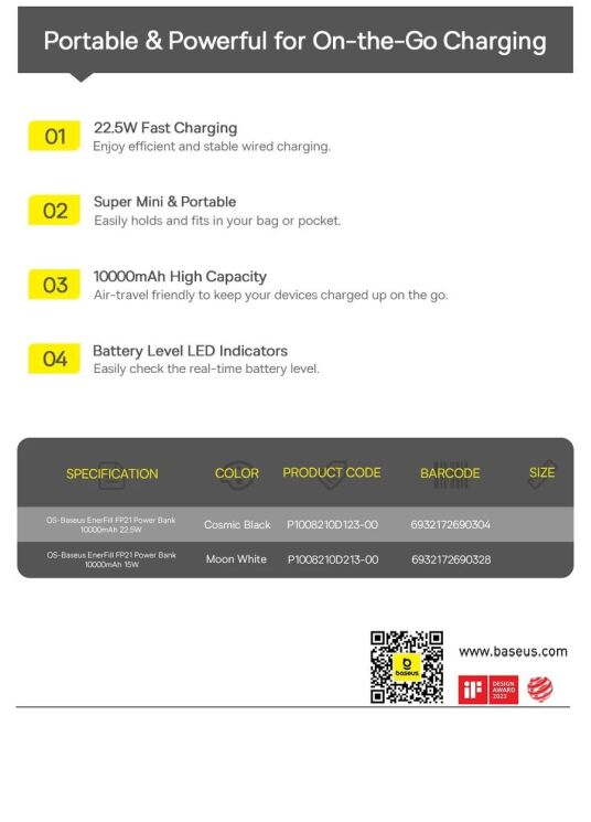 Внешний аккумулятор Baseus EnerFill FP21 22.5W (10000mAh) P1008210D123-00 - Black: фото 18 из 18