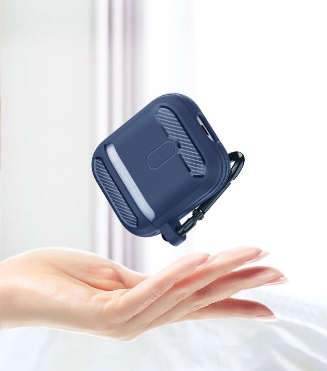 Защитный чехол Deexe Carbon Case для Apple AirPods 1 / 2 - Blue: фото 11 из 18