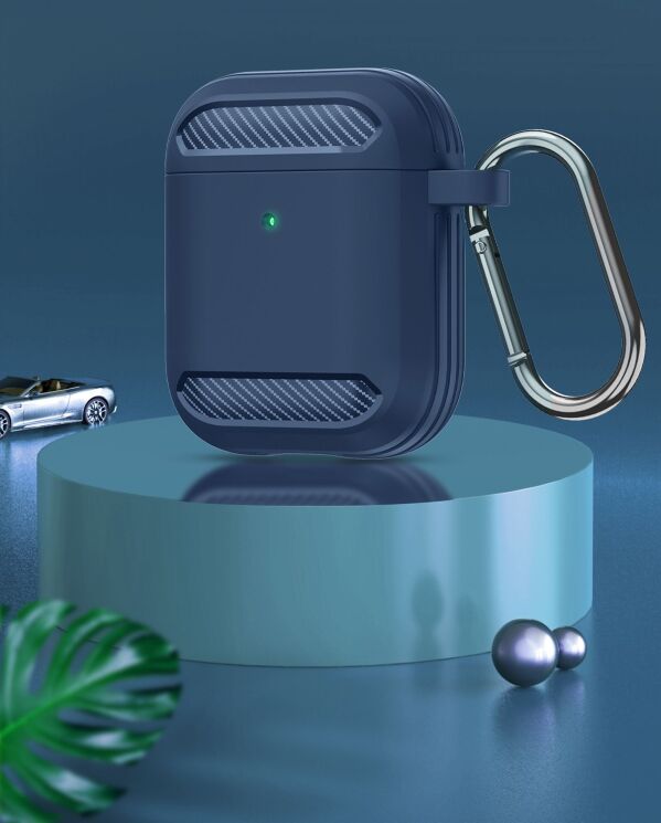 Защитный чехол Deexe Carbon Case для Apple AirPods 1 / 2 - Blue: фото 8 из 18