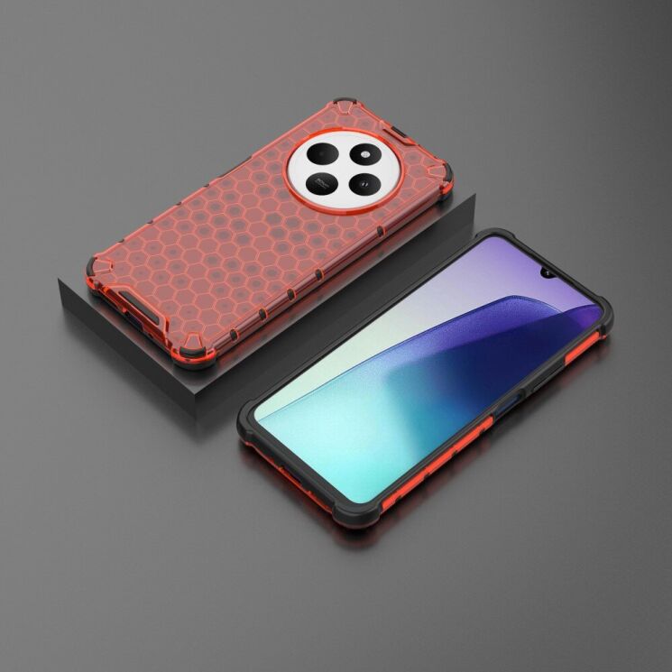 Защитный чехол Deexe Honeycomb Series для Xiaomi Redmi 14C / Redmi A4 5G / Poco C75 - Red: фото 3 из 5