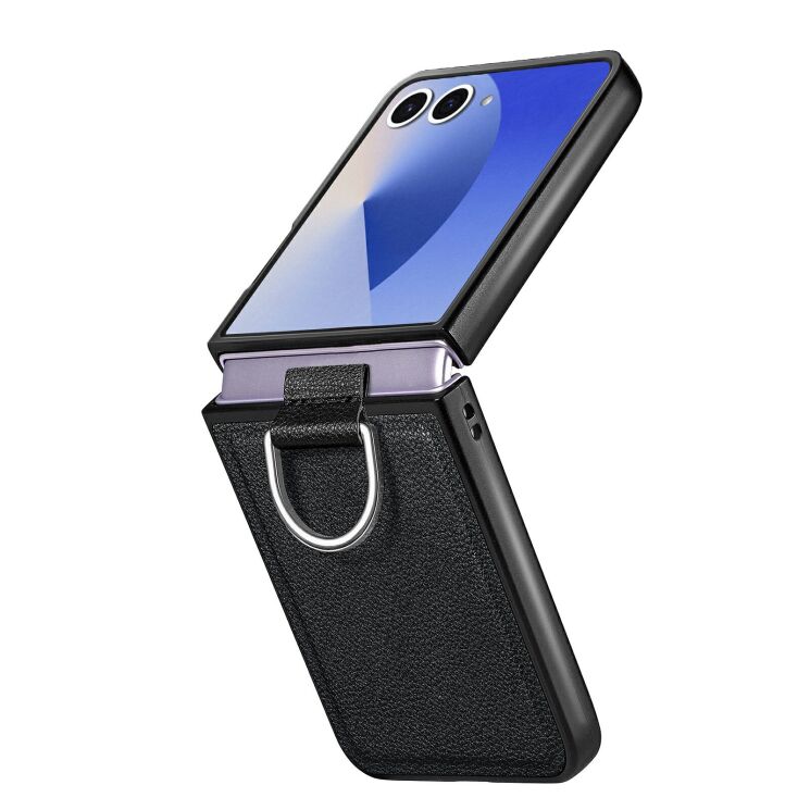 Захисний чохол Deexe Litchi Ring Case для Samsung Galaxy Flip 8 - Black: фото 4 з 11