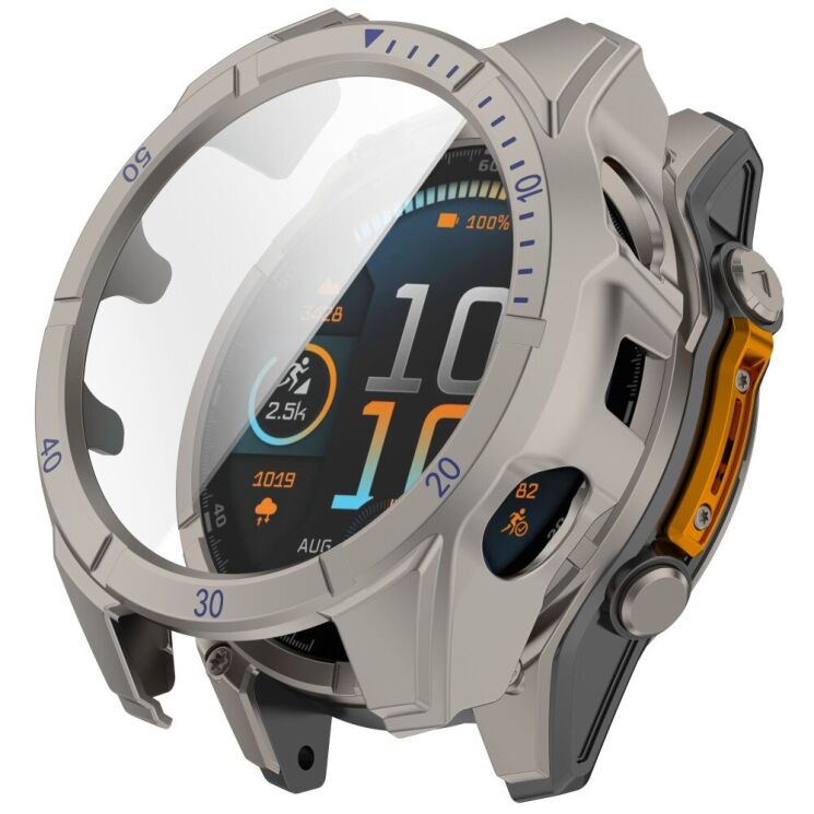 Защитный чехол Deexe Watch Case для Garmin Fenix 8 (43mm) - Titanium Steel / Blue: фото 1 из 7
