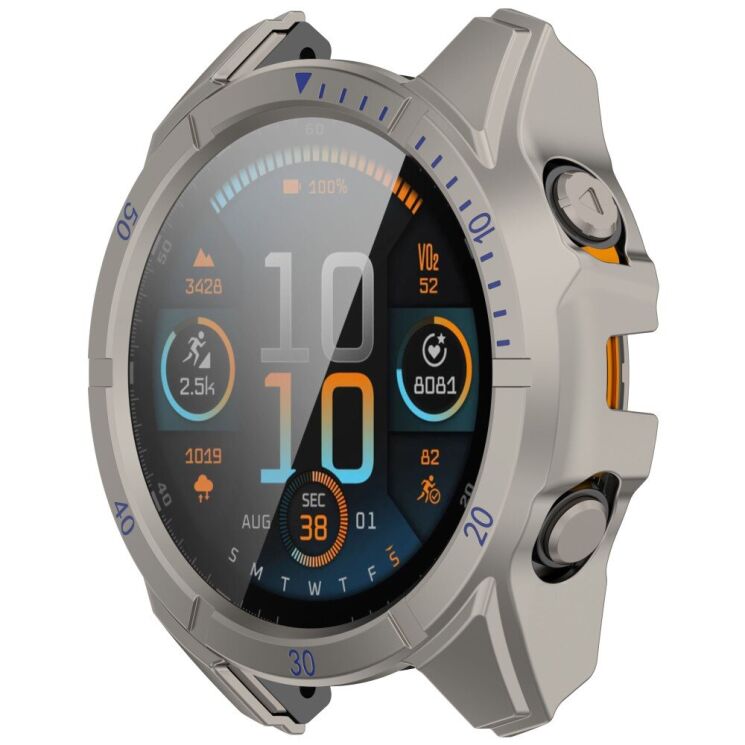 Защитный чехол Deexe Watch Case для Garmin Fenix 8 (43mm) - Titanium Steel / Blue: фото 5 из 7
