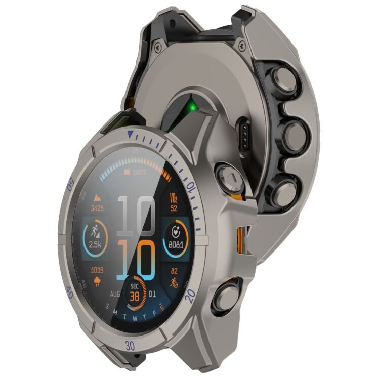 Защитный чехол Deexe Watch Case для Garmin Fenix 8 (43mm) - Titanium Steel / Blue: фото 6 из 7