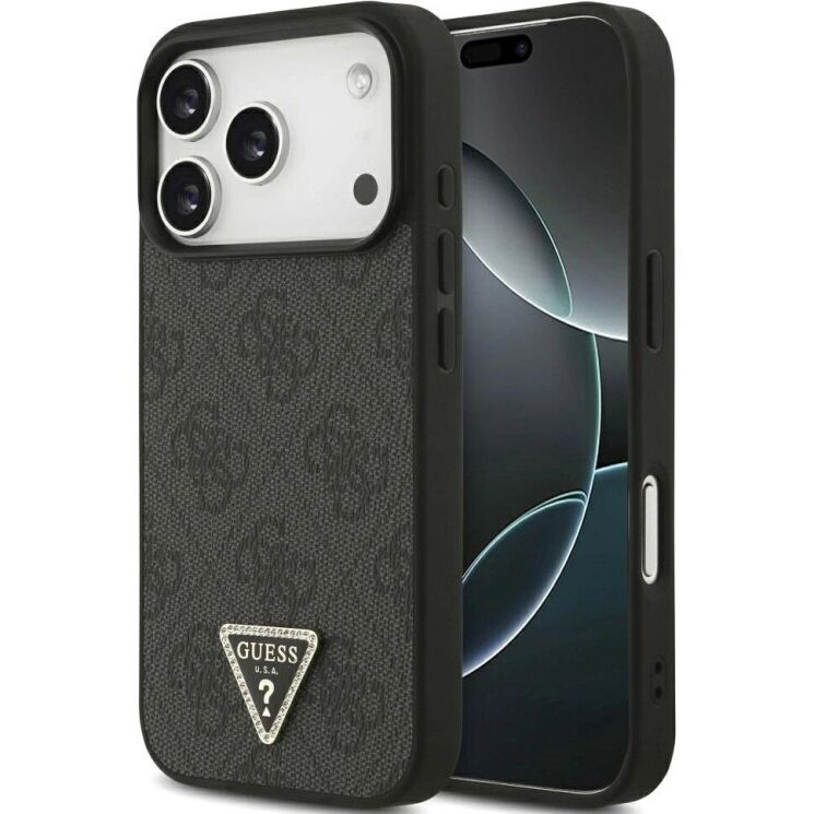 Захисний чохол Guess Leather 4G Triangle Strass MagSafe для iPhone 17 Pro (GUHMP17LP4TDPLK) - Black (403270B) Захисний чохол Guess Leather 4G Triangle Strass MagSafe для iPhone 17 Pro (GUHMP17LP4TDPLK) - Black: фото 1 з 9