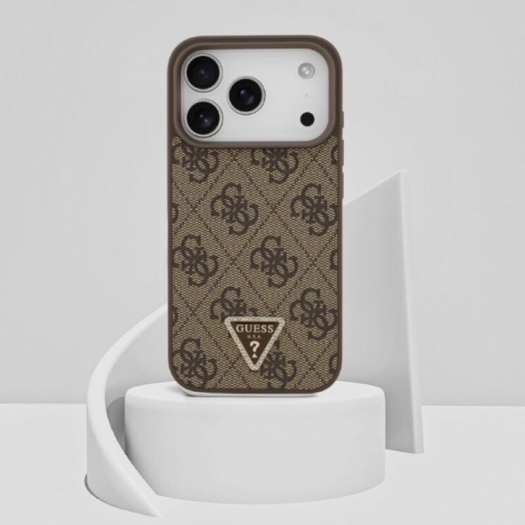 Защитный чехол Guess Leather 4G Triangle Strass MagSafe для iPhone 17 Pro (GUHMP17LP4TDPLP) - Pink: фото 9 из 9